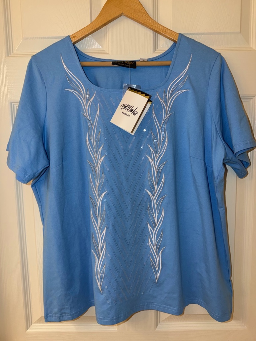 Bob Mackie Sky Blue Short-Sleeve Embroidered Tee